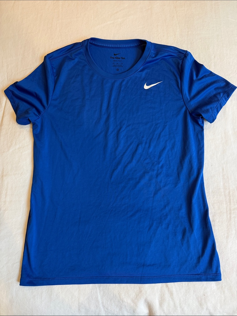 Nike Blue Performance Crew Neck Tee with White Swoosh